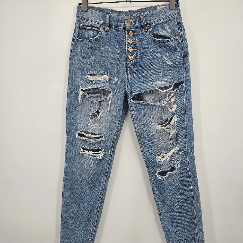 Free People We The‎ Free Distressed Button Fly Skinny Jeans Size 26 Blue